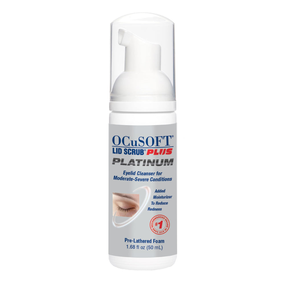 OCuSOFT Lid Scrub Plus Platinum bottle for easy daily eyelid and lash cleansing.