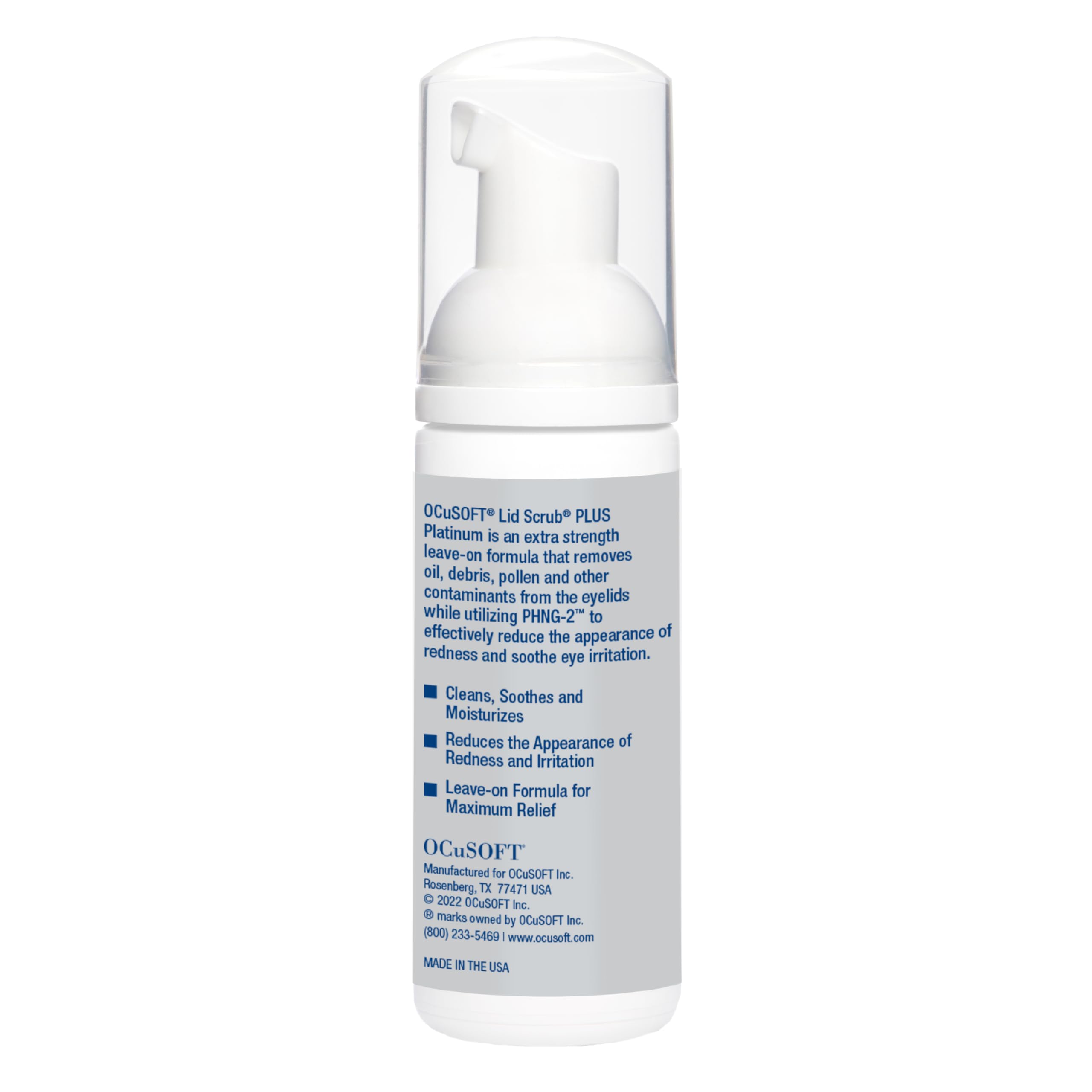 OCuSOFT Lid Scrub Plus Platinum foaming close-up shows rich lather for thorough eyelid cleansing.