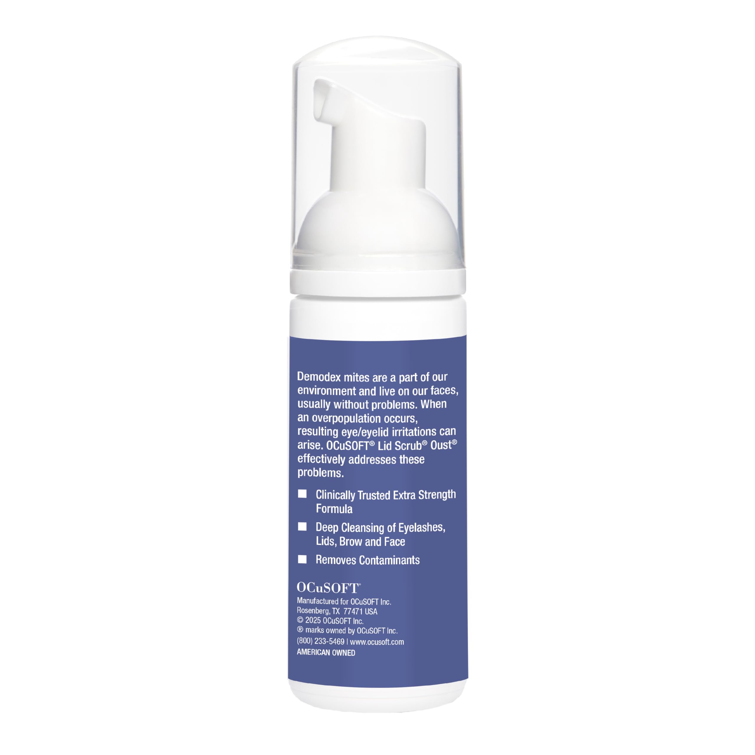 OCuSOFT Oust Demodex with tea tree oil visual emphasizes natural cleansing and refreshing feel.