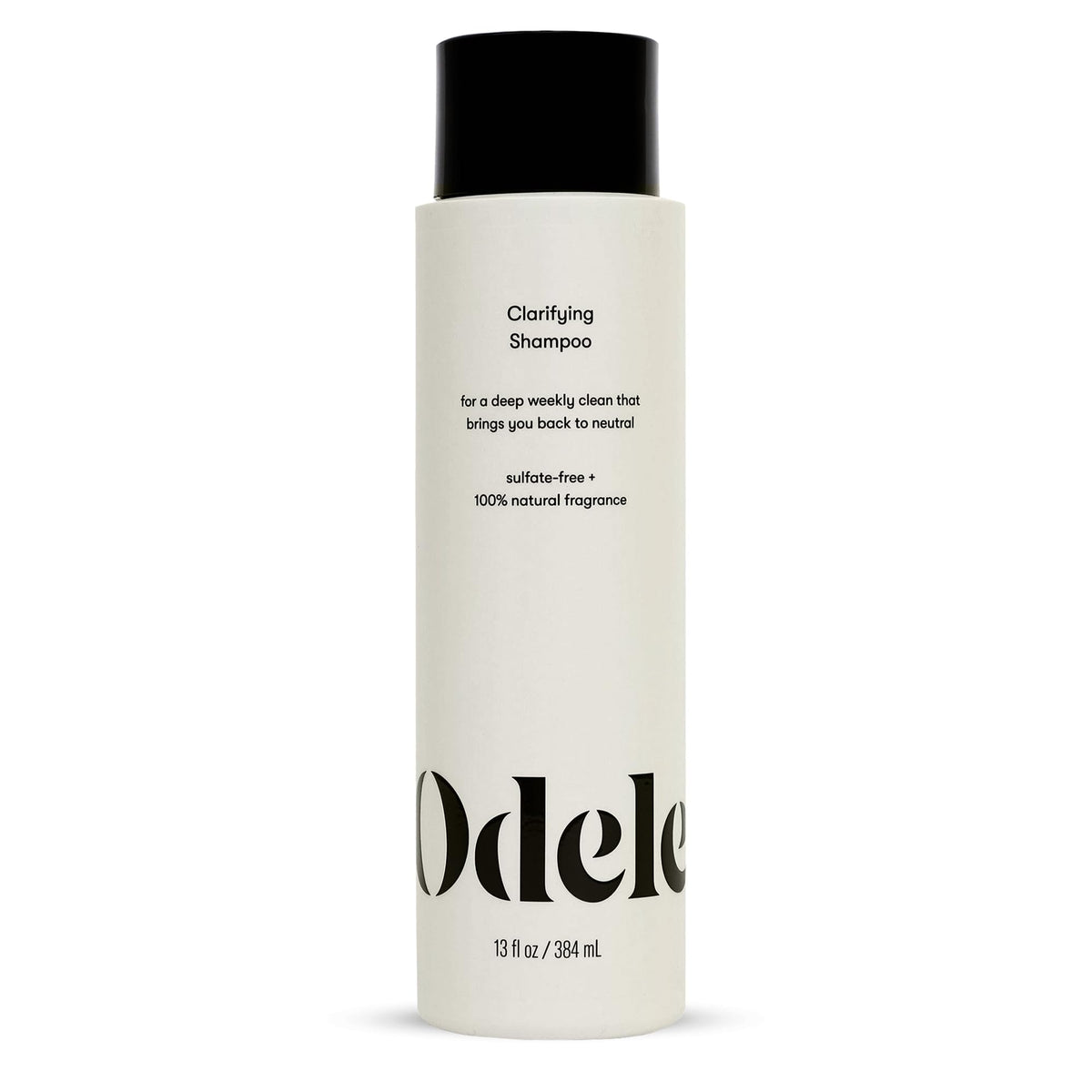 Odele Clarifying Shampoo bottle close-up highlights sulfate-free cleansing for all hair types