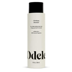 Odele Clarifying Shampoo bottle close-up highlights sulfate-free cleansing for all hair types