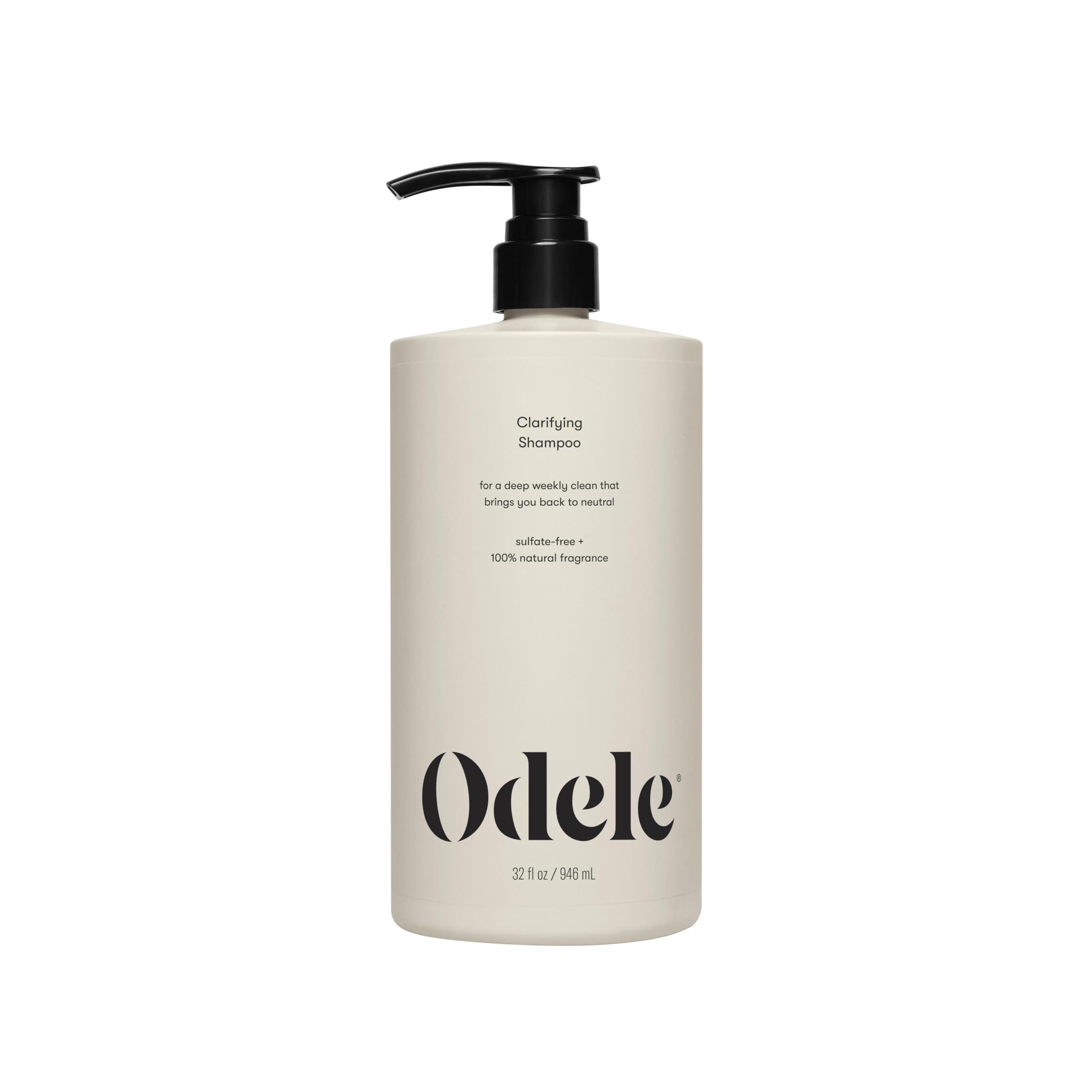 Odele Clarifying Shampoo bottle ready for a weekly deep cleanse.