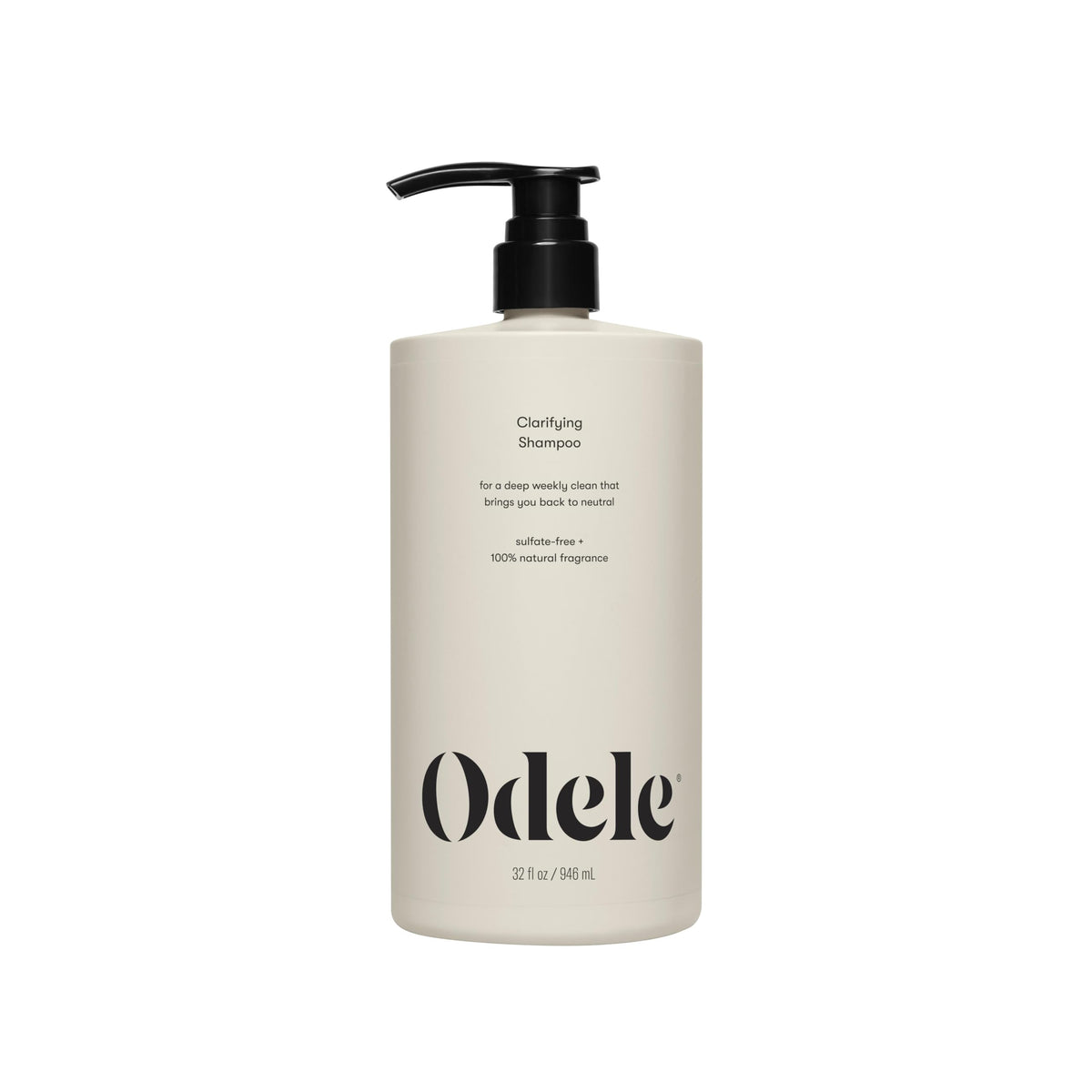 Odele Clarifying Shampoo bottle ready for a weekly deep cleanse.