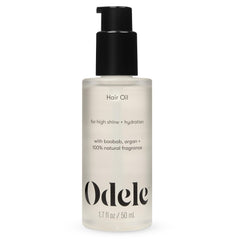 Odele hair oil bottle top view highlighting sleek packaging and lightweight hydration