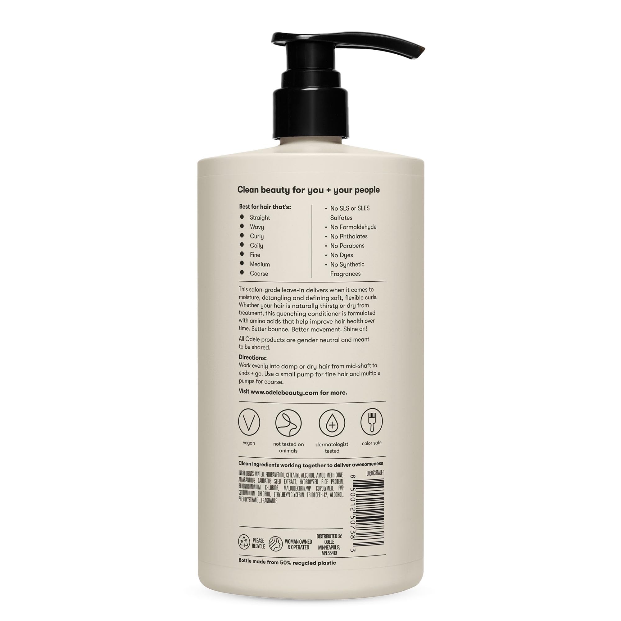 Odele Leave-In Conditioner all hair-types usage on damp hair for added moisture.
