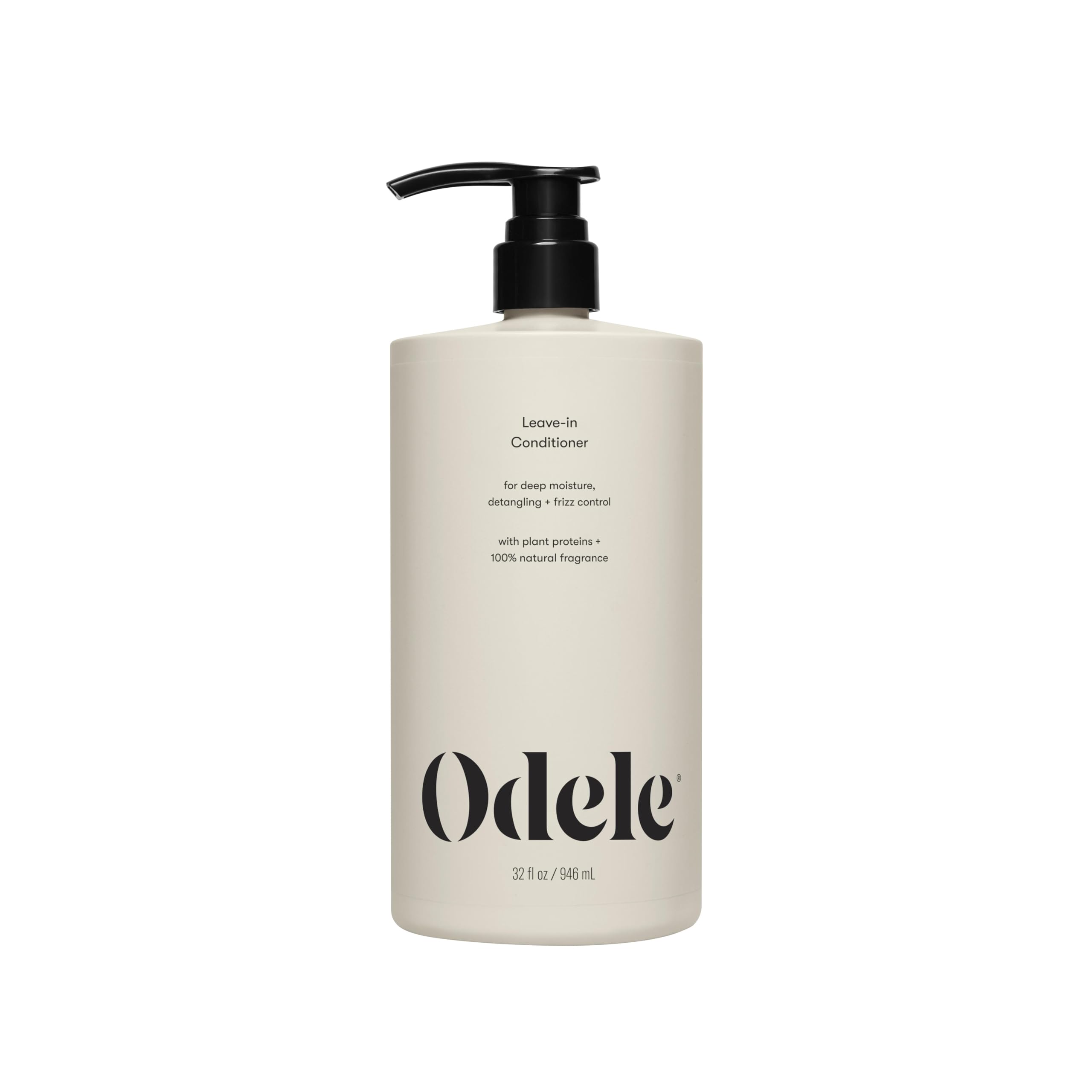 Odele Leave-In Conditioner bottle closeup shows frizz control and moisture boost.