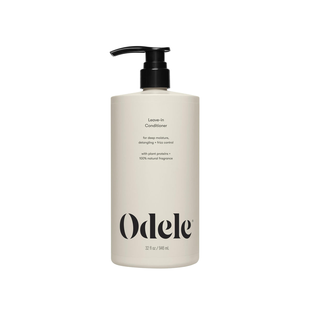 Odele Leave-In Conditioner bottle closeup shows frizz control and moisture boost.