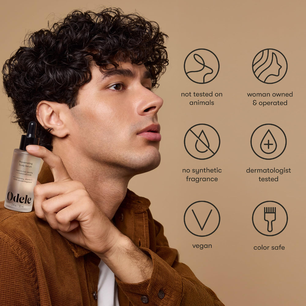 Odele Rejuvenating Scalp Serum marine-scent label conveys gender-neutral fragrance