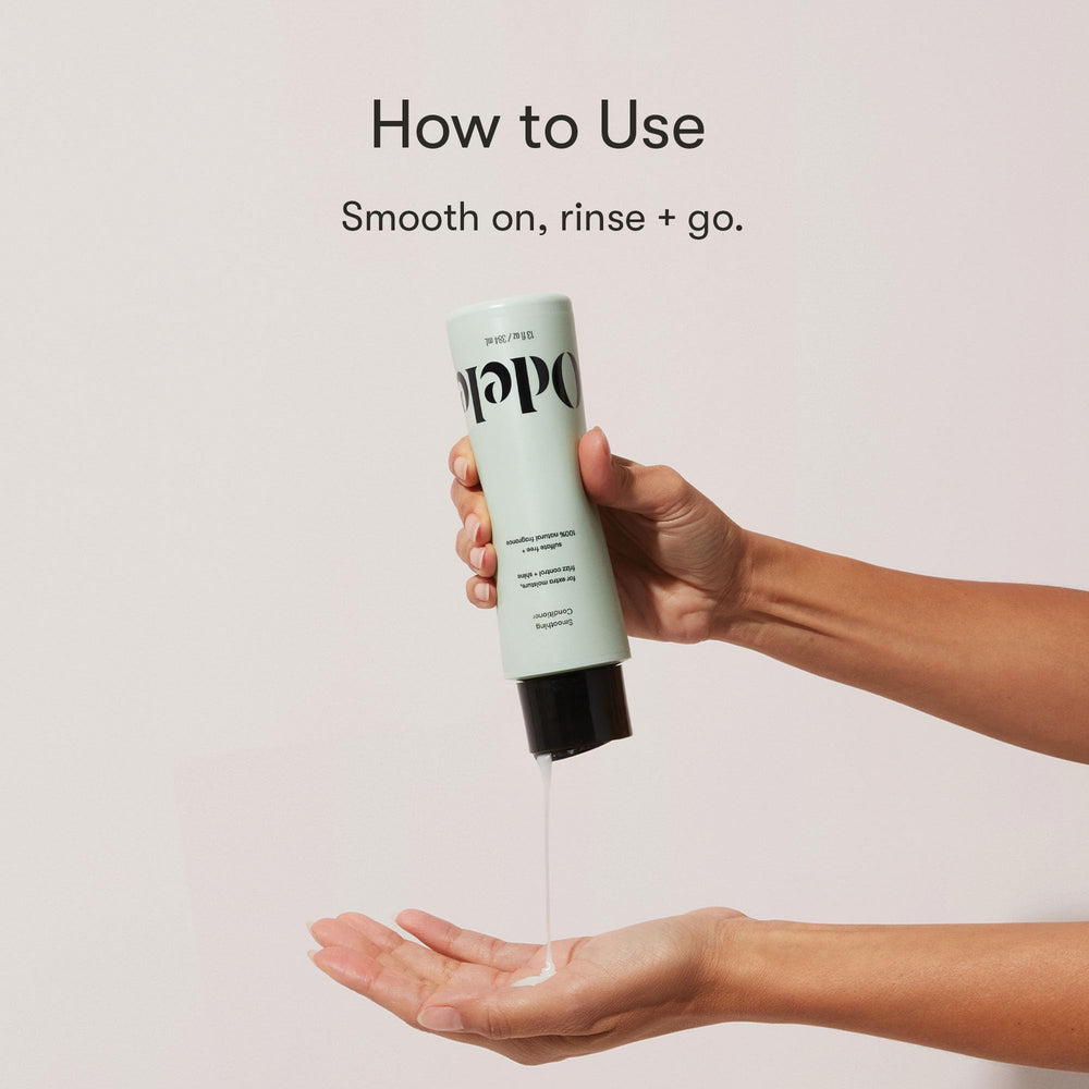 Odele Smoothing Conditioner in shower scene suggesting easy rinse and softness