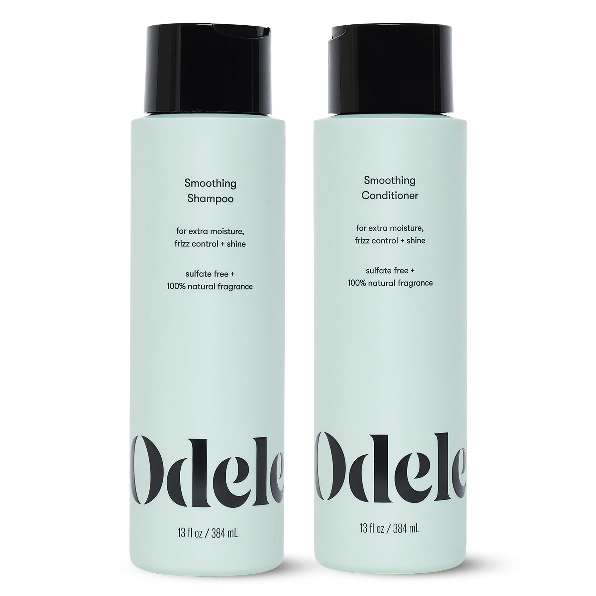 Odele Smoothing Shampoo and Conditioner bottles showcasing their sleek design.
