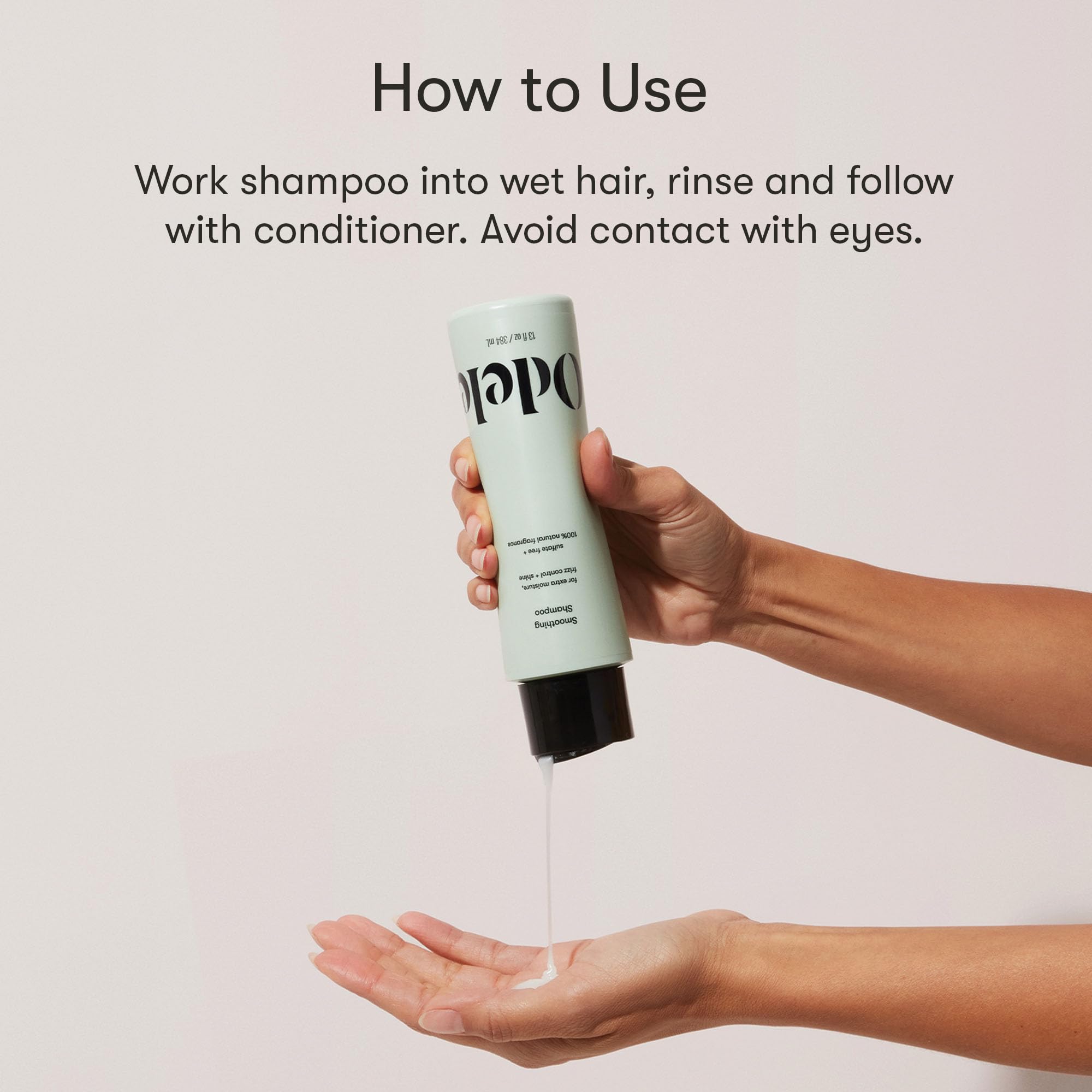 Odele smoothing shampoo ingredients scene highlights amino acids, rice, amaranth for stronger hair