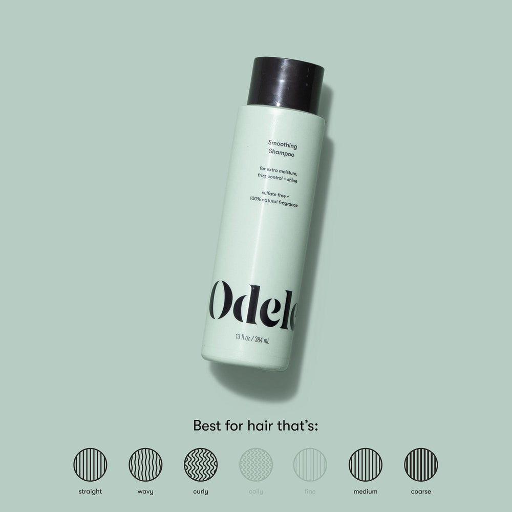 Odele Smoothing Shampoo rich lather close-up showing cleansing and shine benefits.