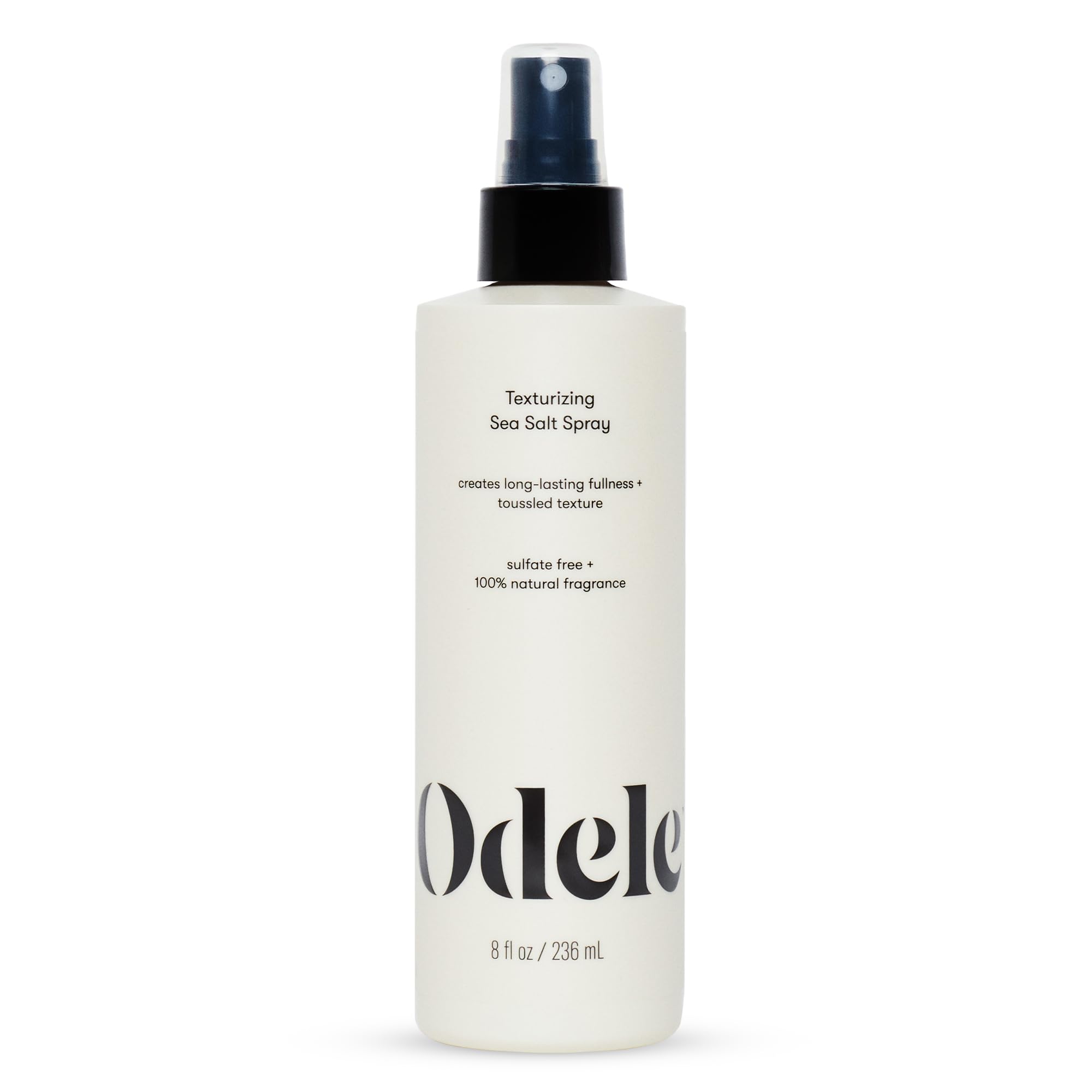 Odele Texturizing Sea Salt Spray bottle front showing voluminous, textured hair possibilities.