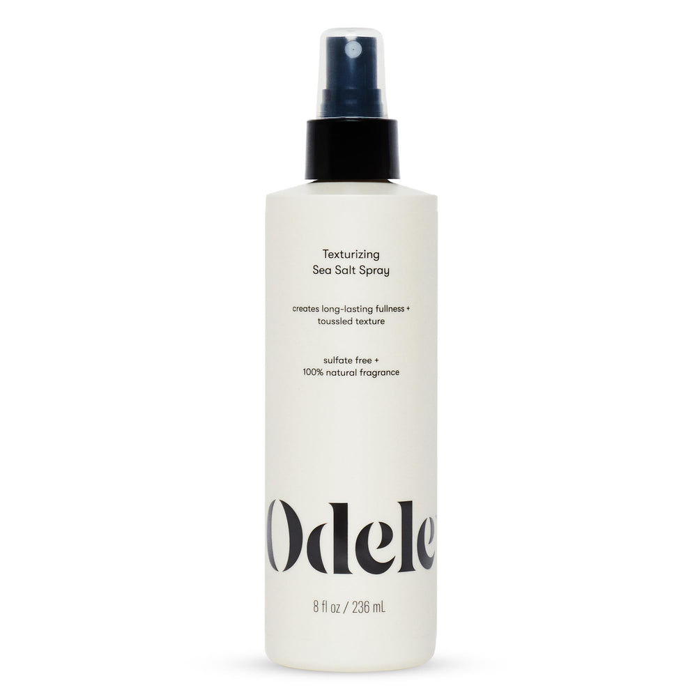 Odele Texturizing Sea Salt Spray bottle front showing voluminous, textured hair possibilities.
