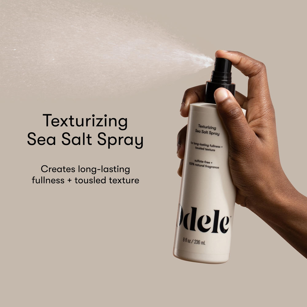 Odele Texturizing Sea Salt Spray cap closeup highlighting lightweight formula for easy styling.