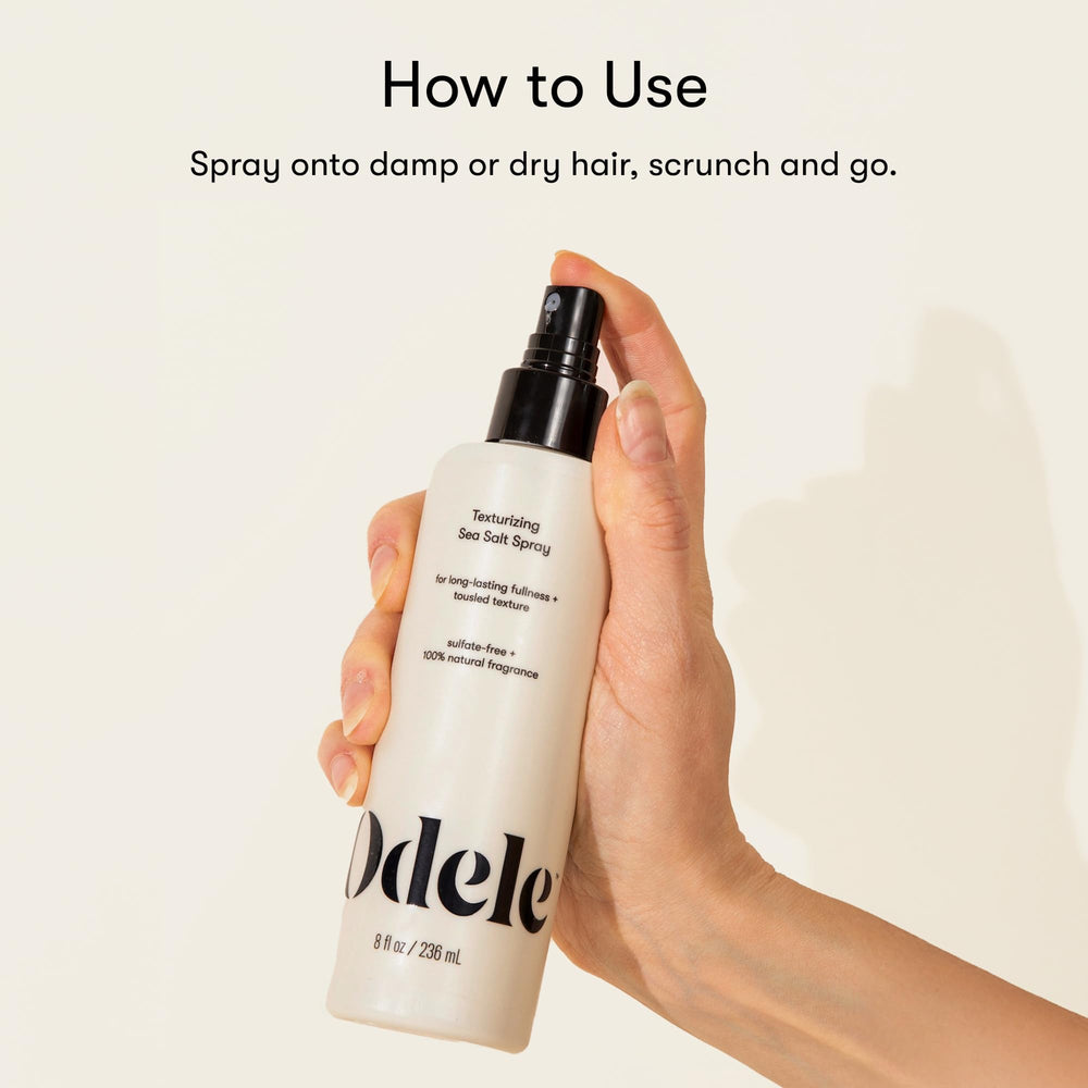 Odele Texturizing Sea Salt Spray finished look reveals beachy texture with flexible hold.