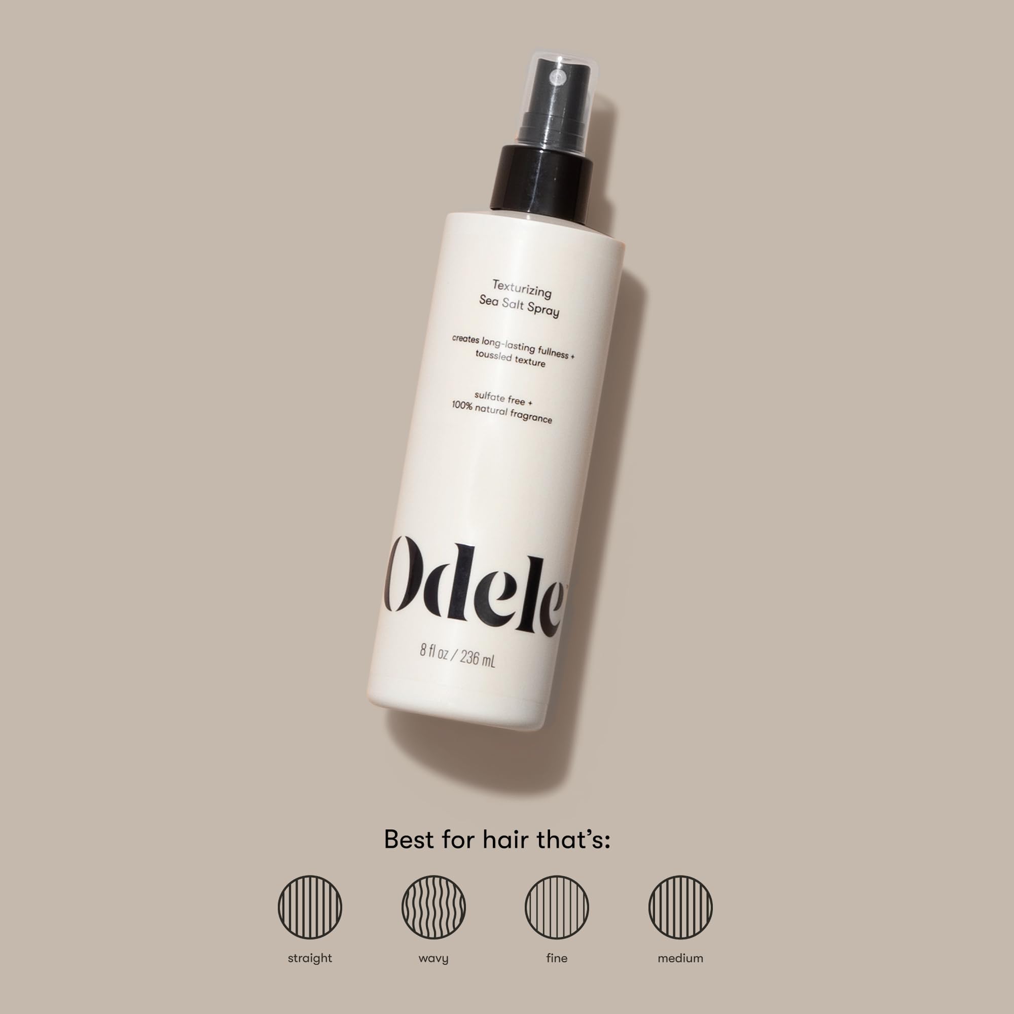 Odele Texturizing Sea Salt Spray hand-application demonstrates quick, even distribution for texture.
