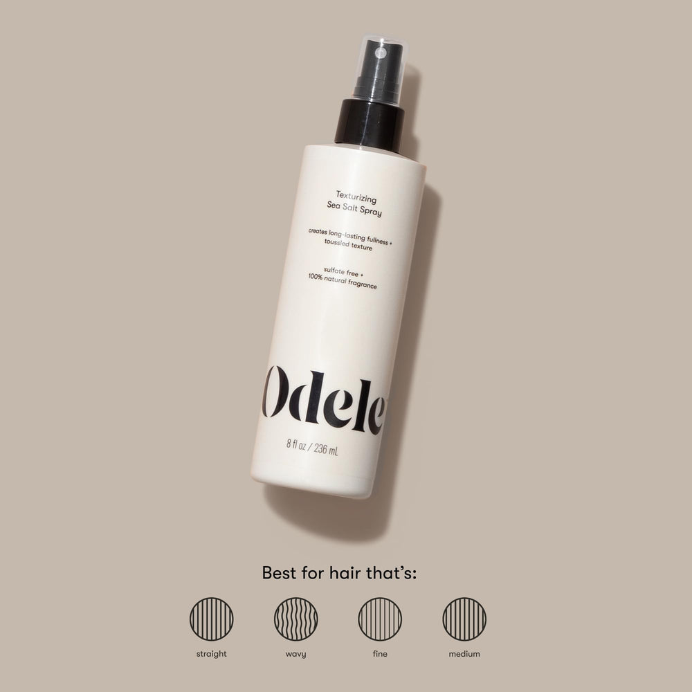 Odele Texturizing Sea Salt Spray hand-application demonstrates quick, even distribution for texture.
