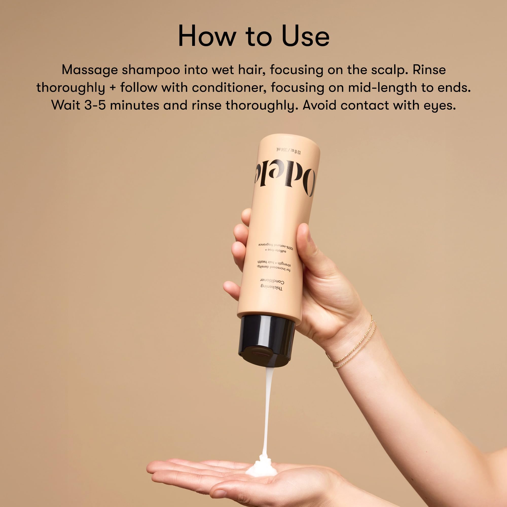 Odele Thickening Conditioner pump close-up highlights simple routine