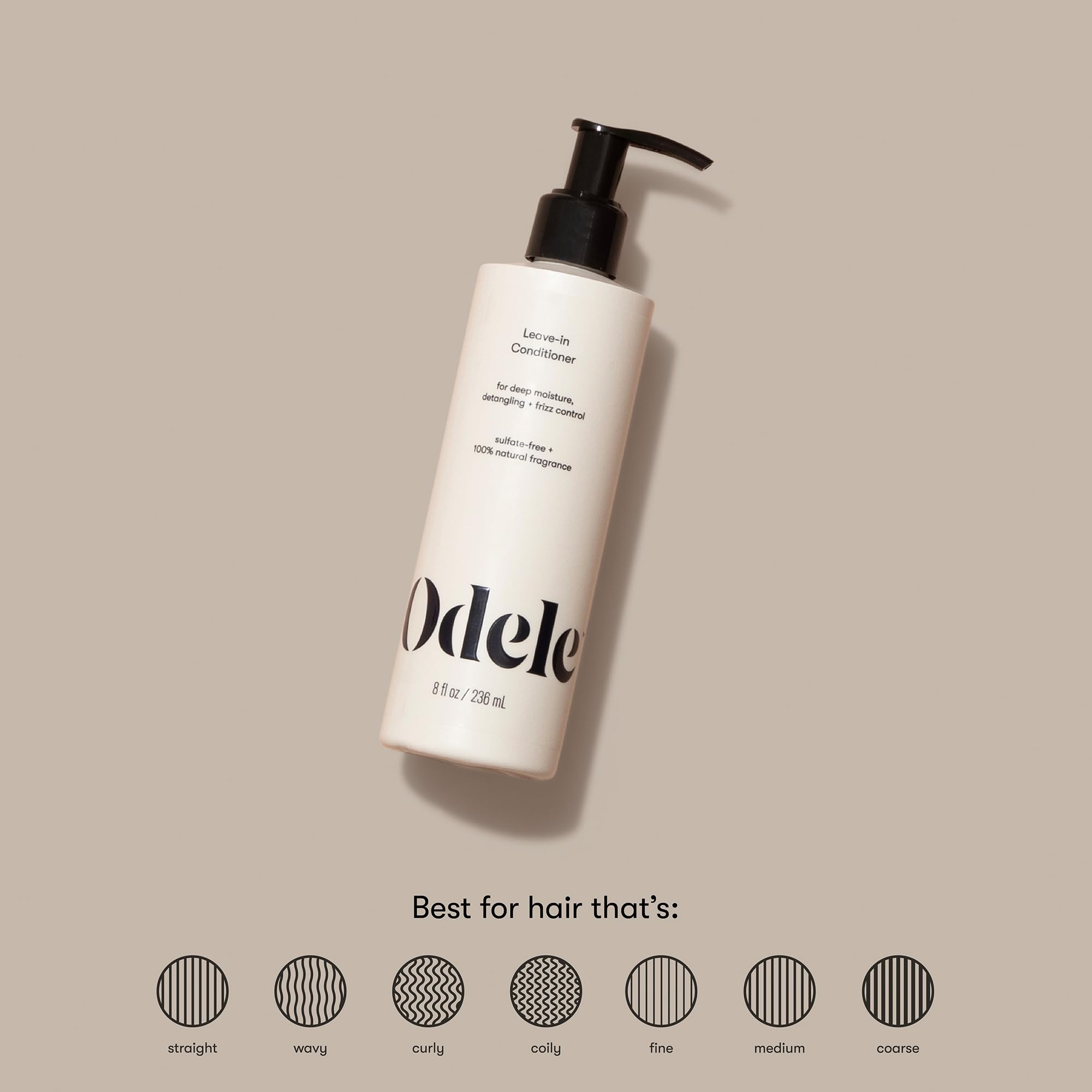 Odele leave-in conditioner dispensing pump enables easy detangling and smoothness.