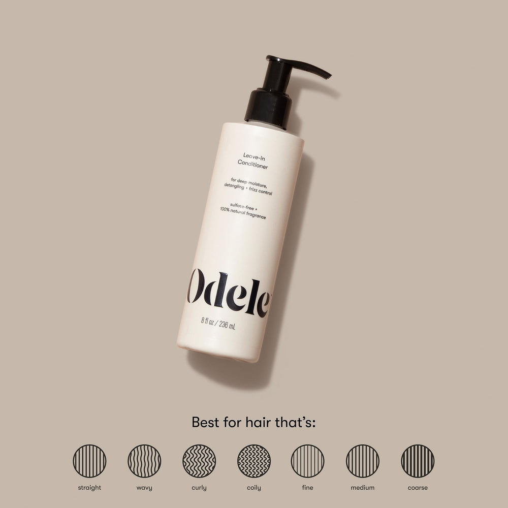 Odele leave-in conditioner dispensing pump enables easy detangling and smoothness.