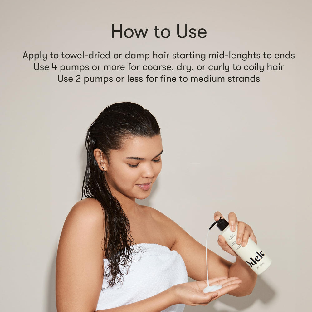 Odele bottle close-up emphasizes frizz reduction and healthy shine.