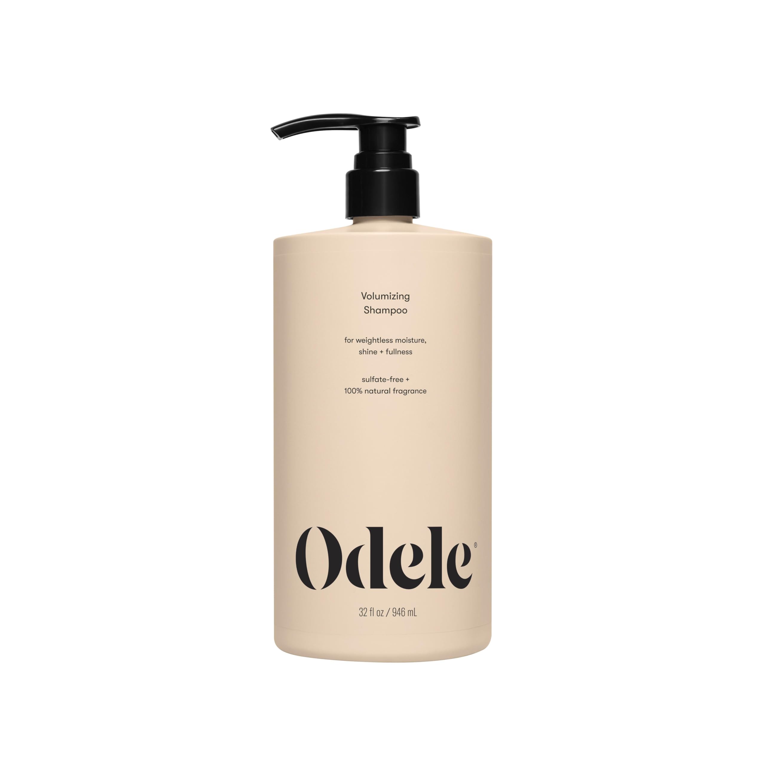 Odele volumizing sulfate-free shampoo bottle front shows weightless moisture for fine or oily hair