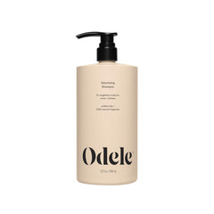 Odele volumizing sulfate-free shampoo bottle front shows weightless moisture for fine or oily hair