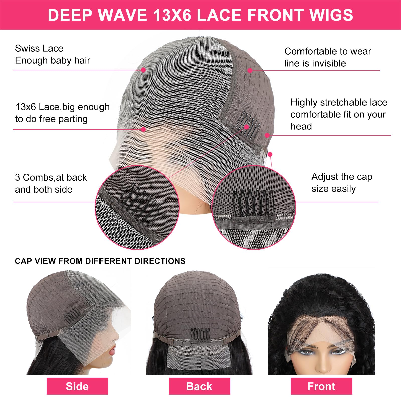 Odored deep curly waves lace front wig with breathable lace for comfortable wear.