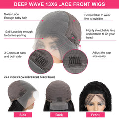 Odored deep curly waves lace front wig with breathable lace for comfortable wear.