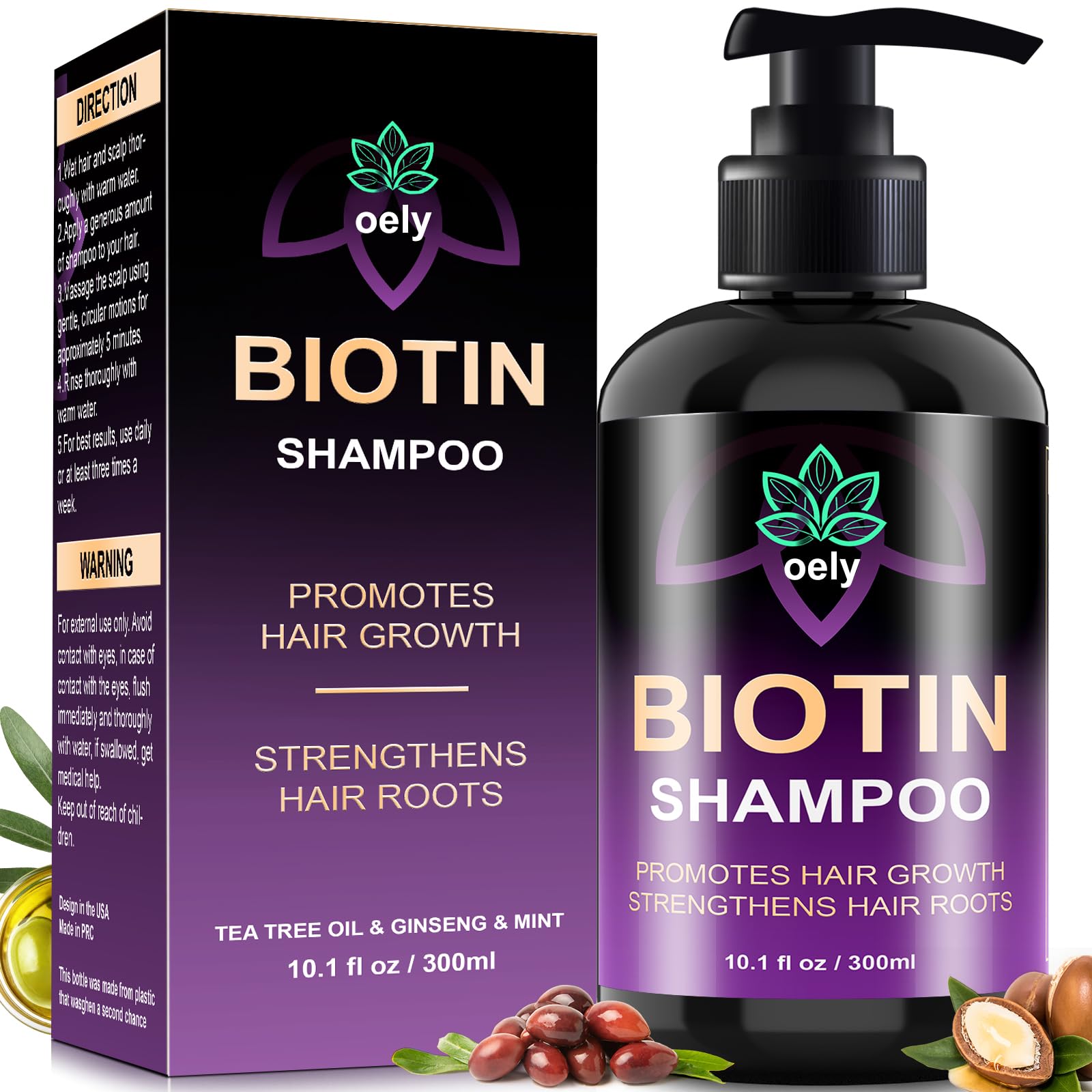 oely biotin hair growth shampoo bottle demonstrates root-strengthening potential for thicker-looking hair