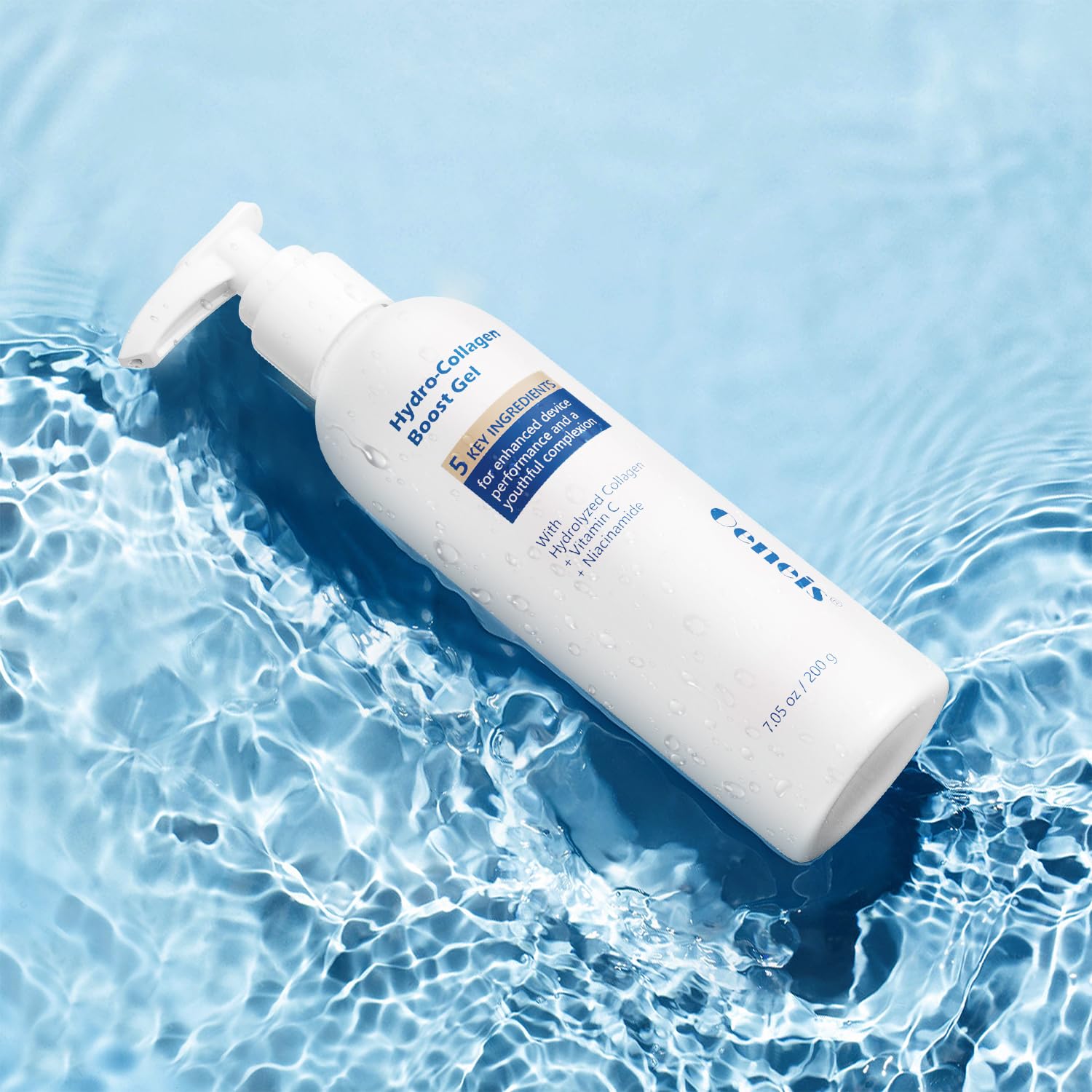 Oeneis Hydro-Collagen Boost Gel used with facial microcurrent device on skin.