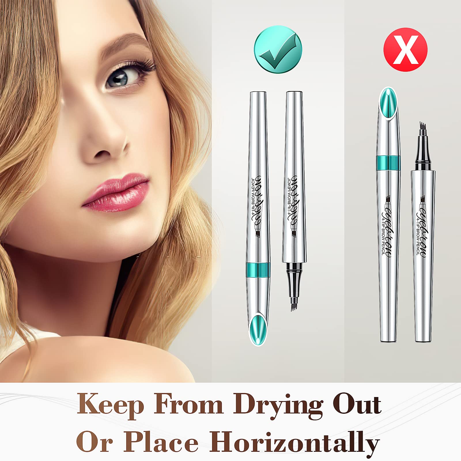 OETUIOW eyebrow pen application on brow shows quick, natural filling technique.