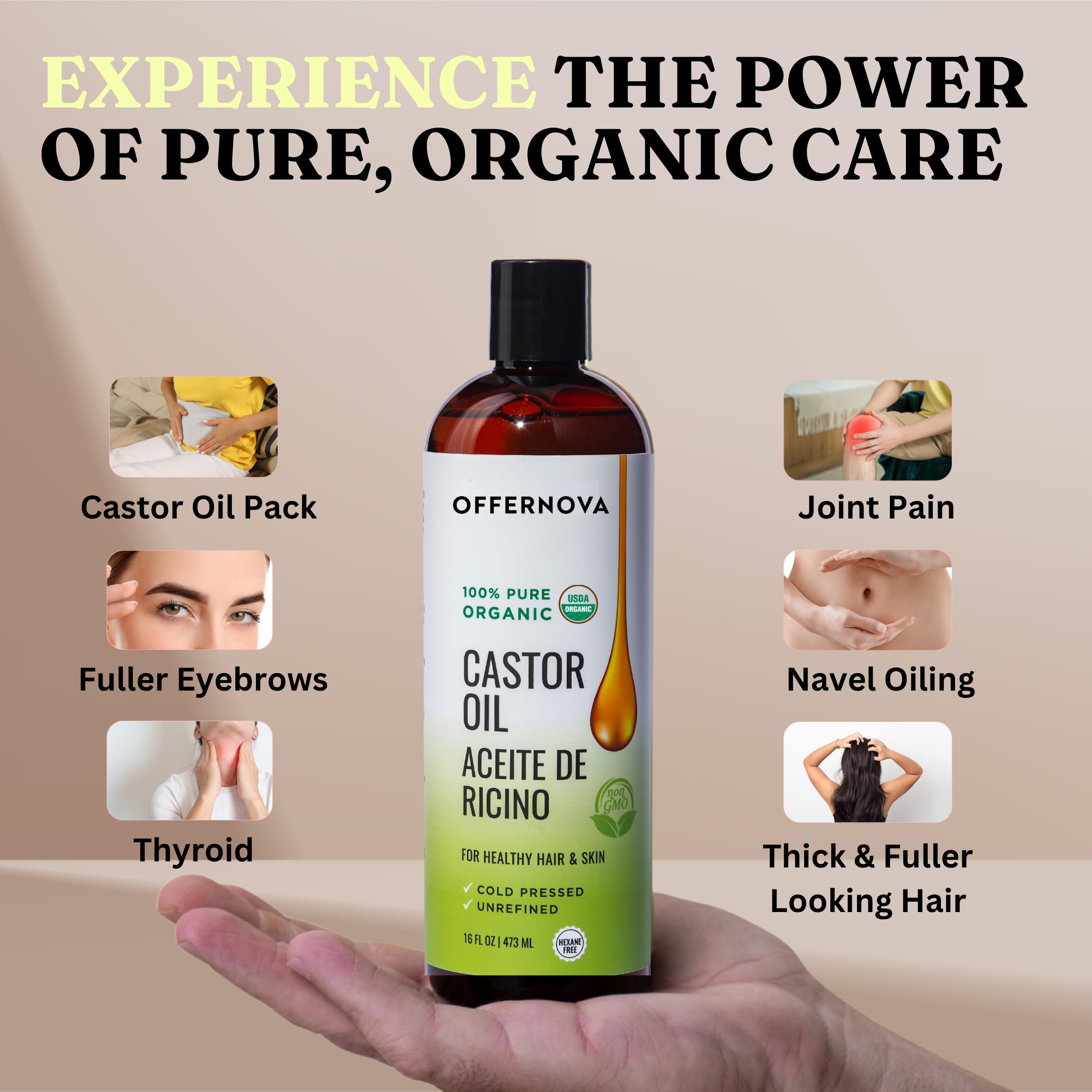 Offernova Castor Oil eyebrows application supports thicker brows