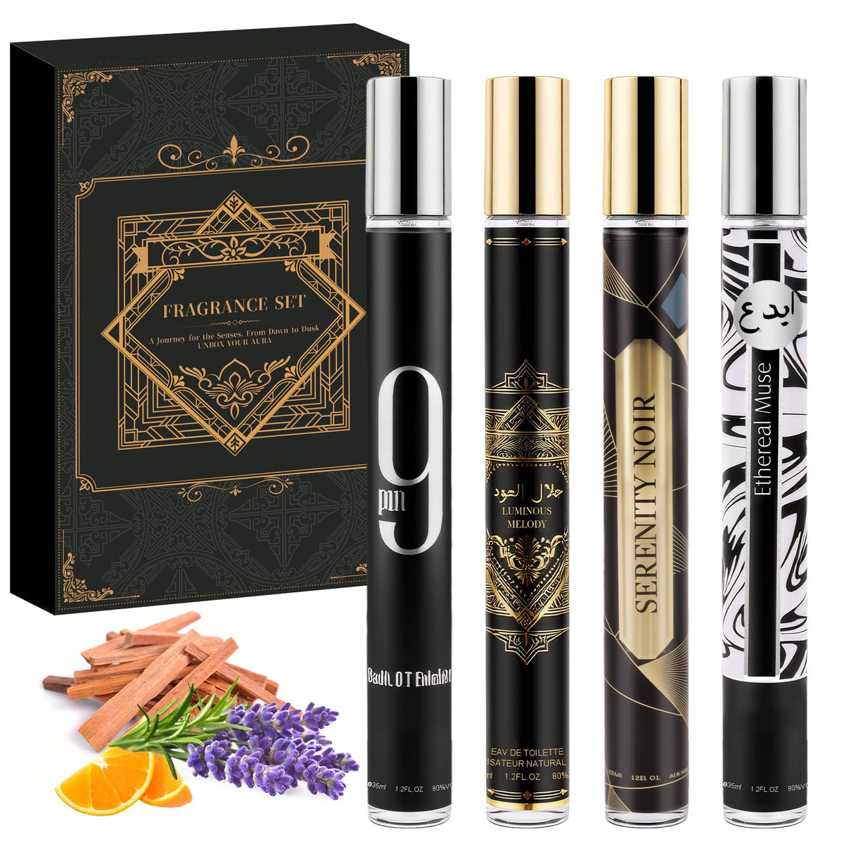 OFUN 4pack Cologne Set bottles display four distinct woody-spice scents.