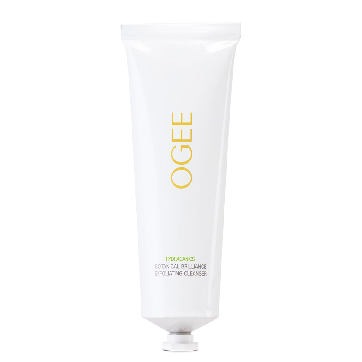 Ogee Botanical Brilliance Exfoliating Cleanser bottle closeup shows gentle exfoliation for glow.