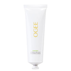 Ogee Botanical Brilliance Exfoliating Cleanser bottle closeup shows gentle exfoliation for glow.