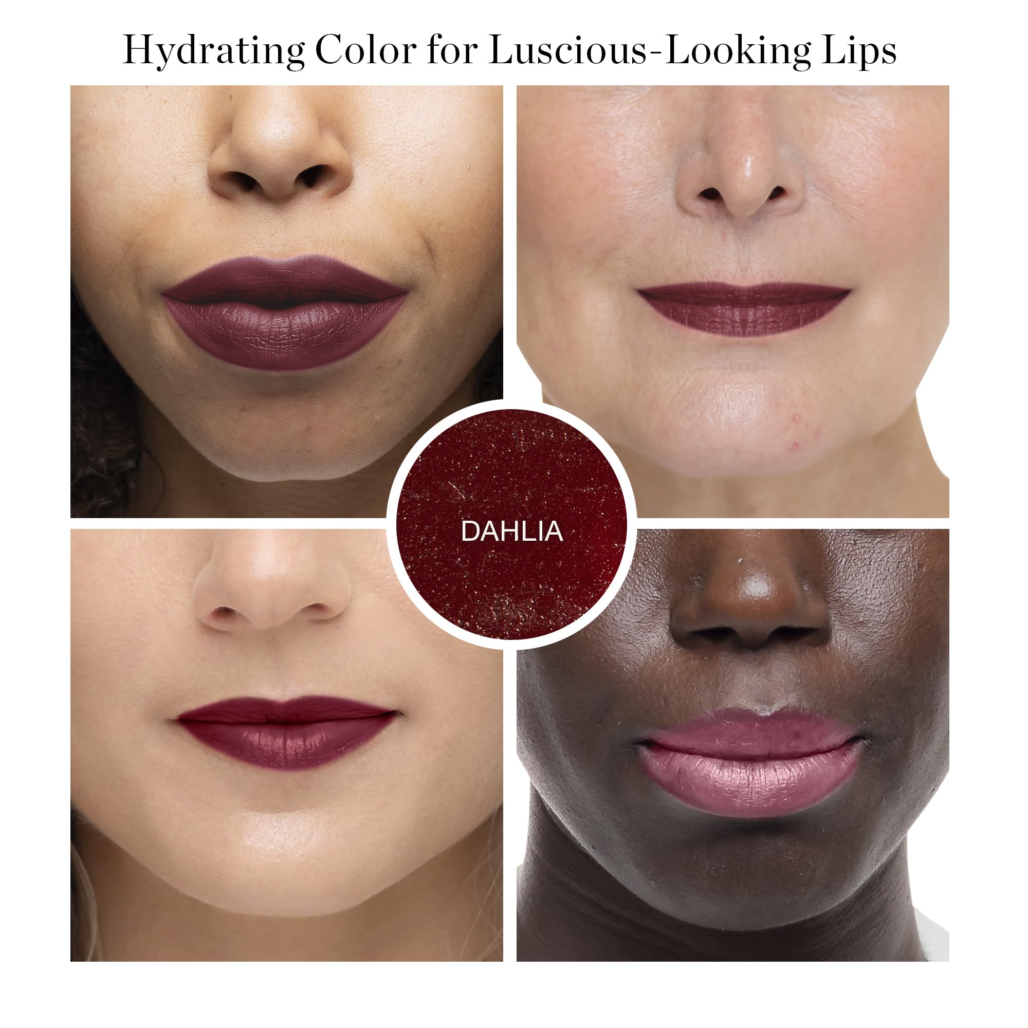 Ogee Dahlia lip oil swatch in burgundy demonstrates buildable color for day-to-night looks.