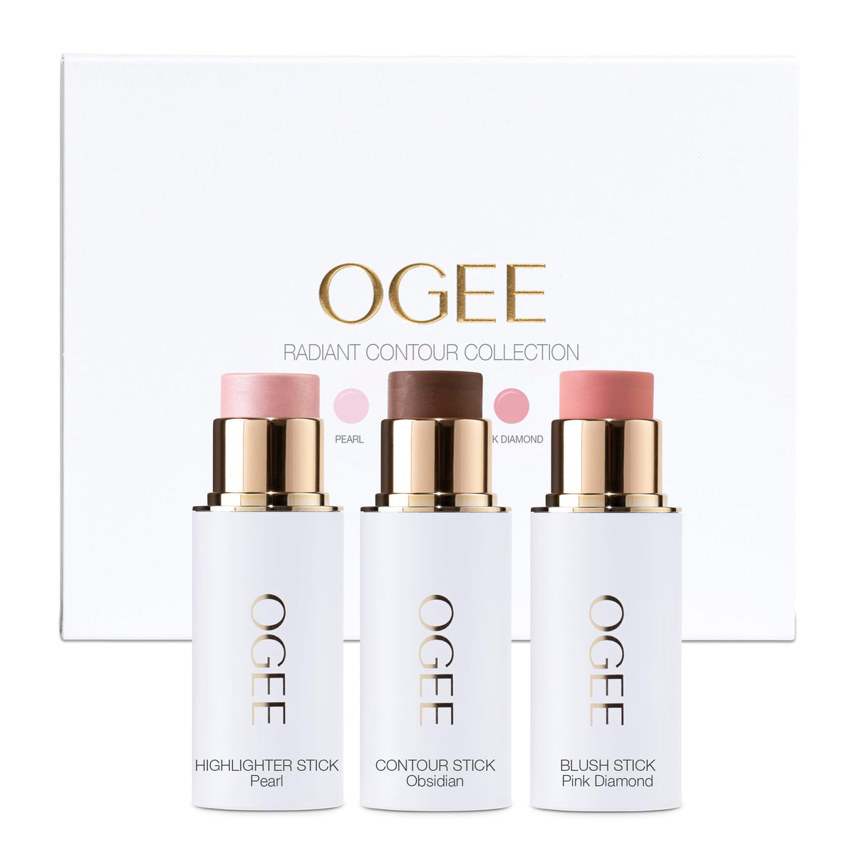 Ogee Face Stick Radiant Trio bronzer stick closeup for effortless warm contour and natural sun-kissed glow.