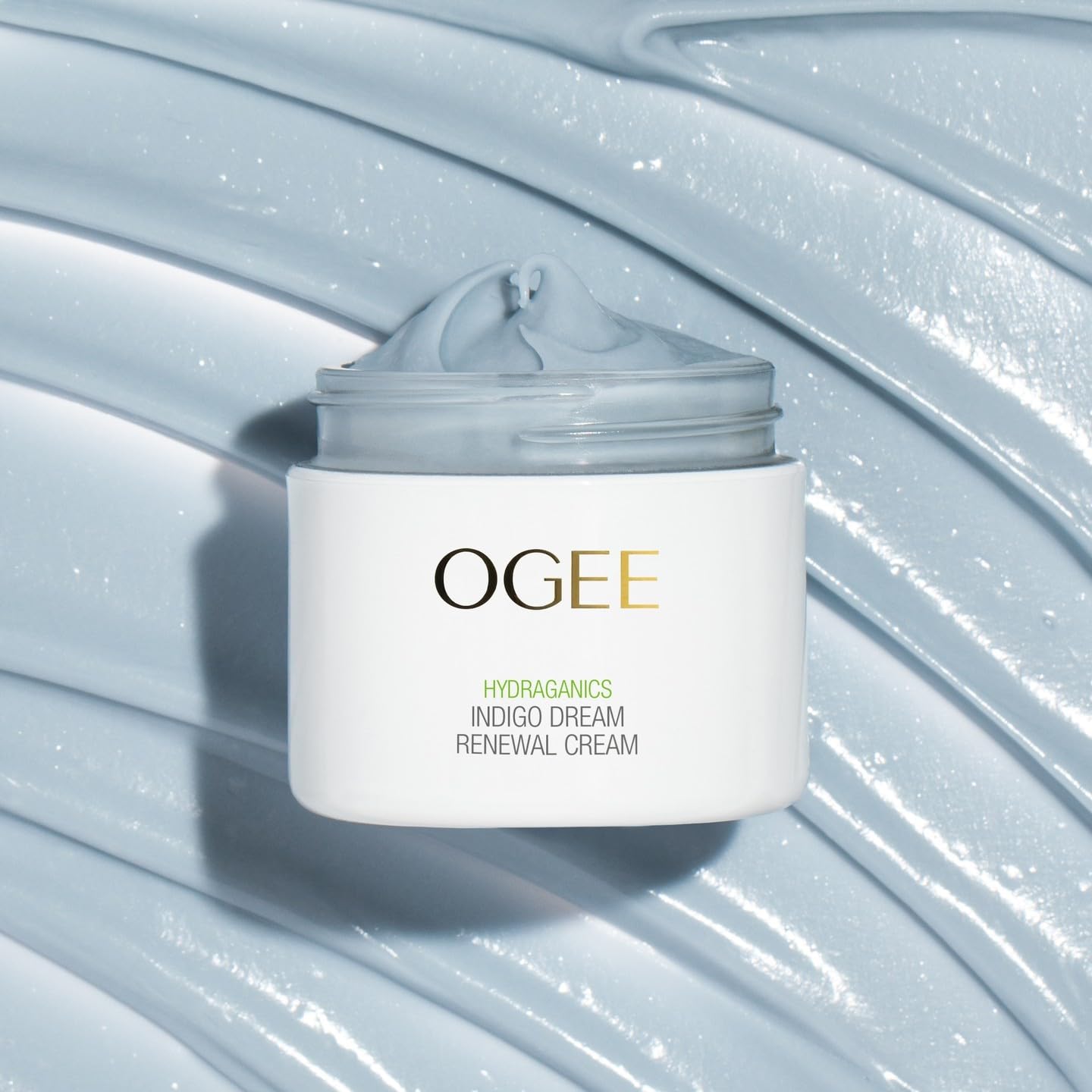 Ogee Indigo Dream Renewal Cream organic ingredients label signals clean, gentle skincare.