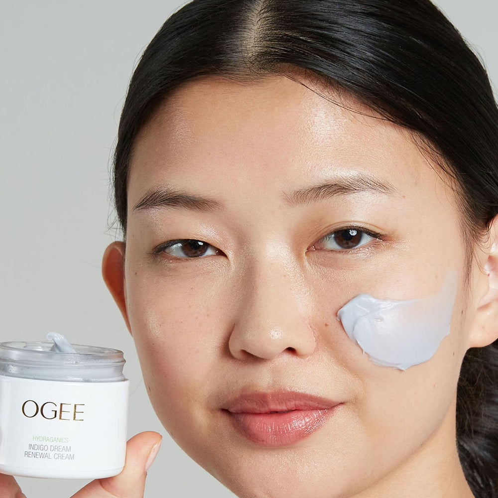 Ogee Indigo Dream Renewal Cream USA-made badge reflects domestic craftsmanship.