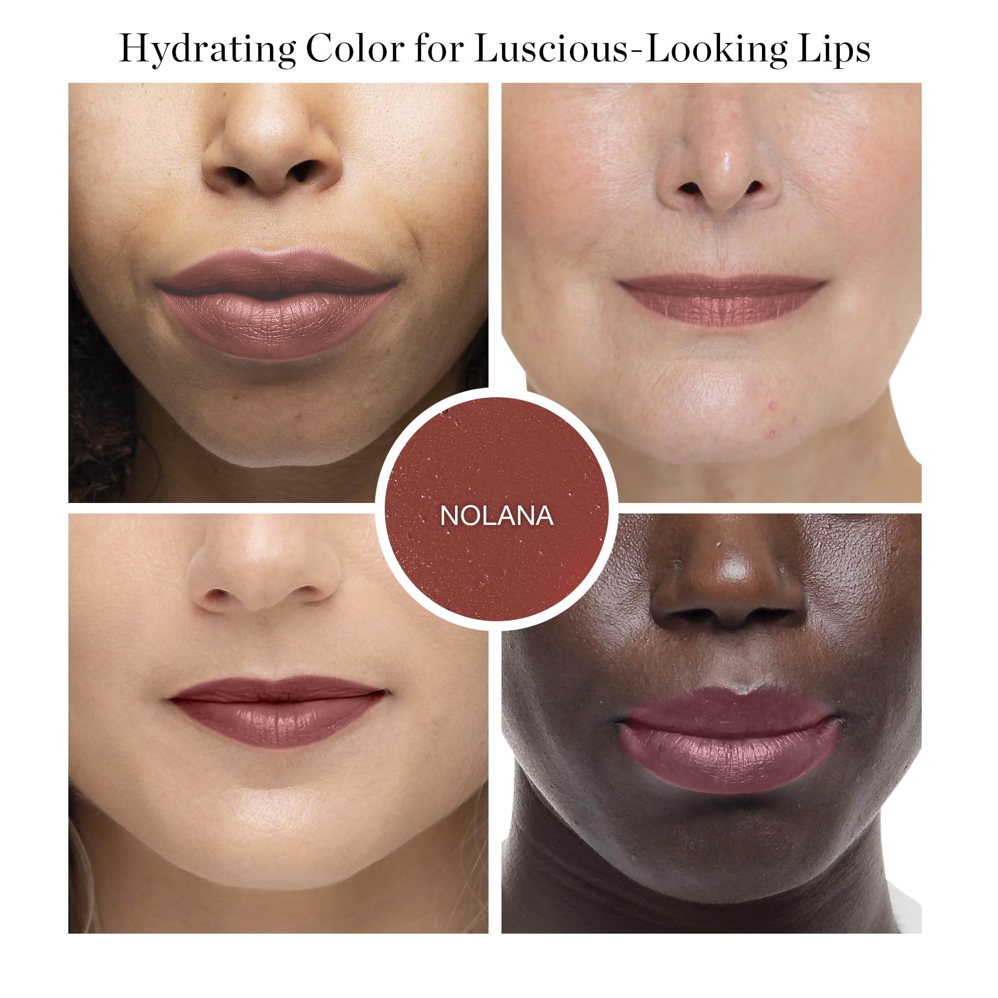 Ogee Nolana tinted lip oil application on lips demonstrates lightweight tint and smooth glide.