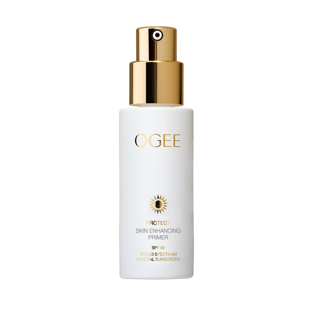 Ogee PROTECT Primer bottle front view for daily sun protection and makeup prep.