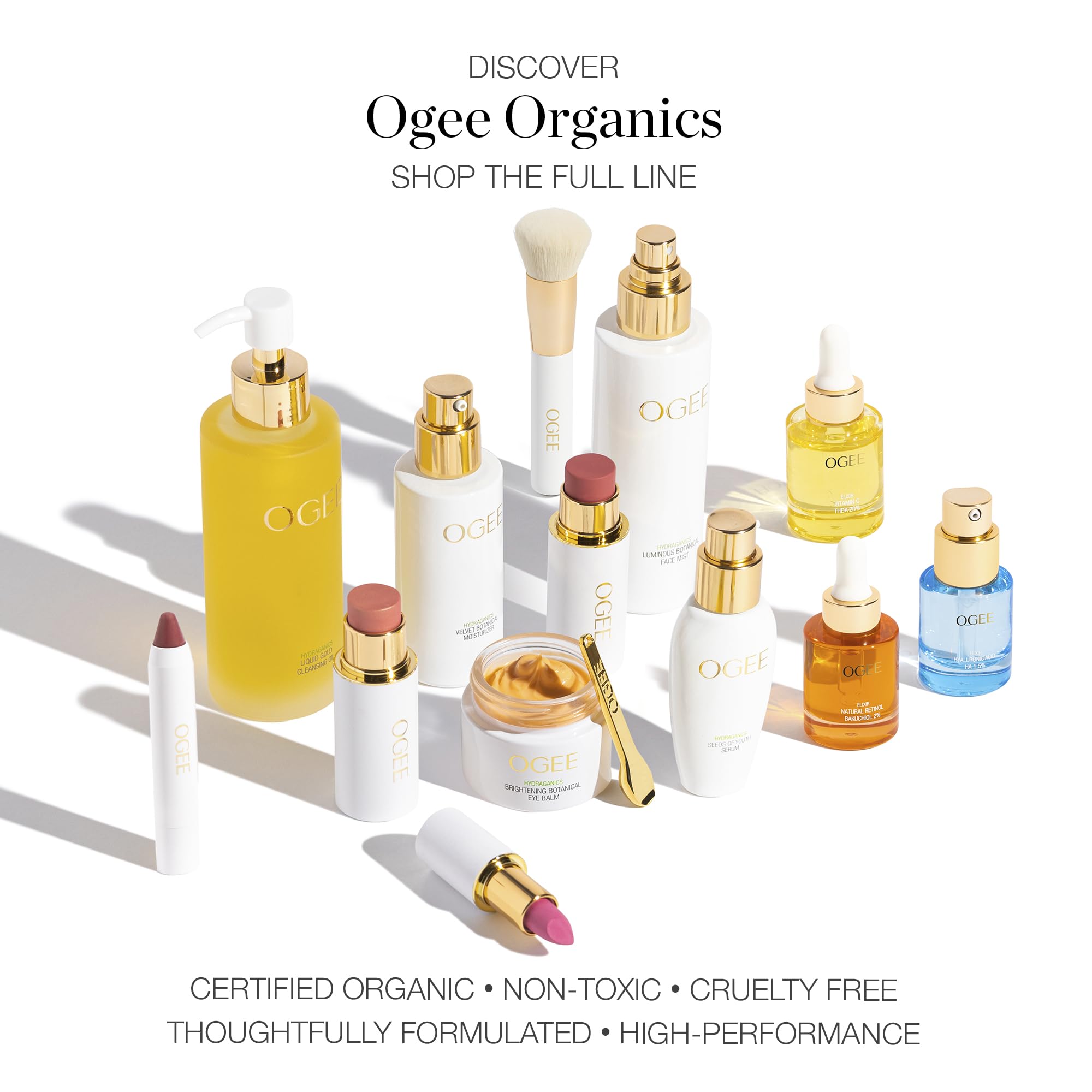 Ogee Sculpted Complexion Foundation Stick packaging close-up emphasizes travel-friendly design.