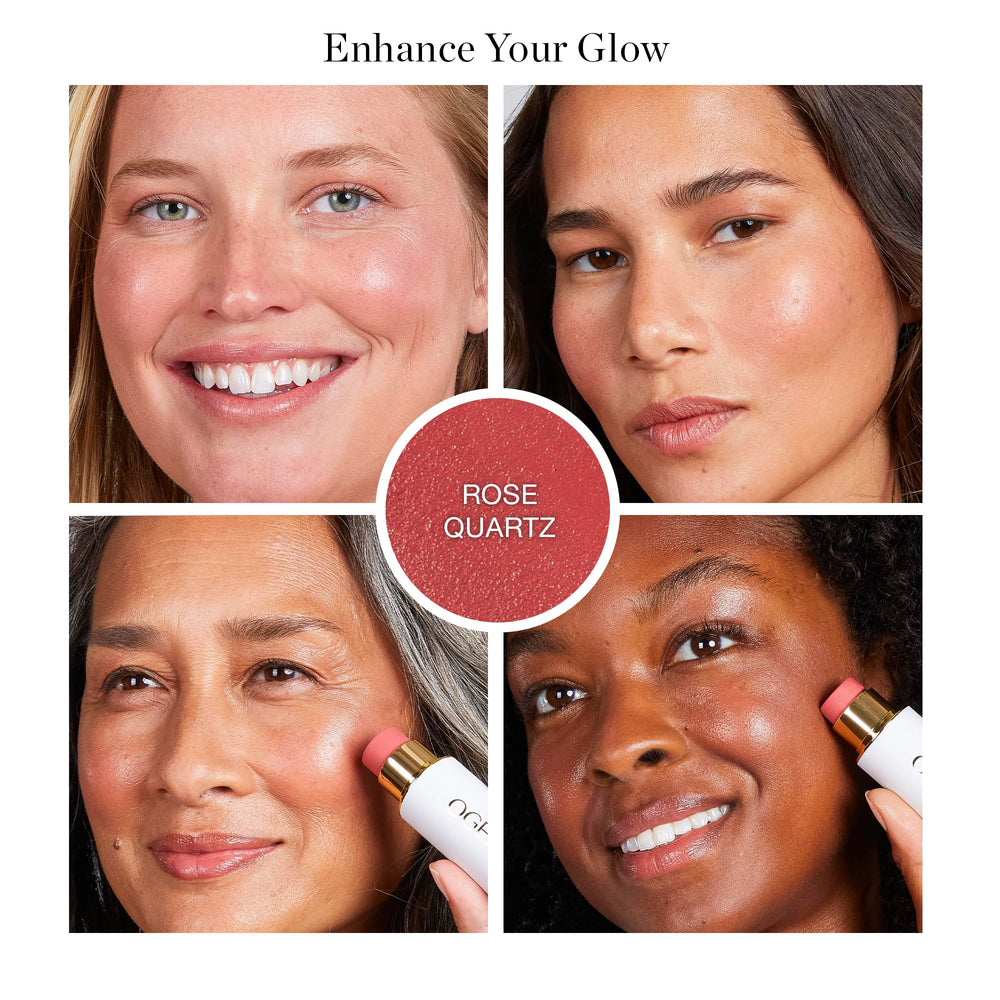 Ogee Sculpted Face Stick Rose Quartz swatches show buildable color