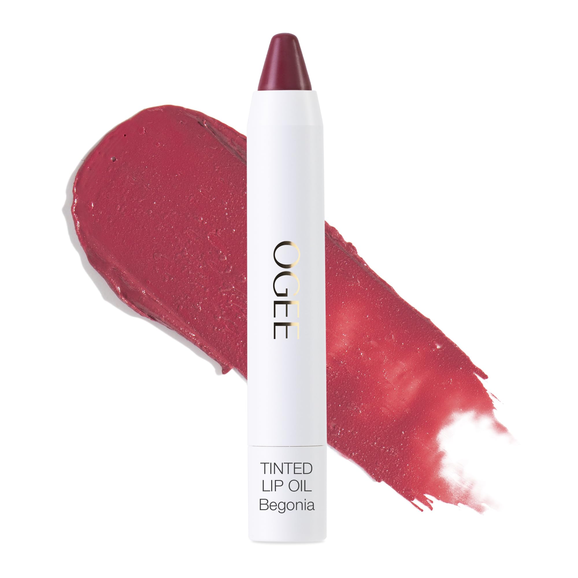 Ogee Tinted Sculpted Lip Oil Begonia tube closeup for subtle everyday color.