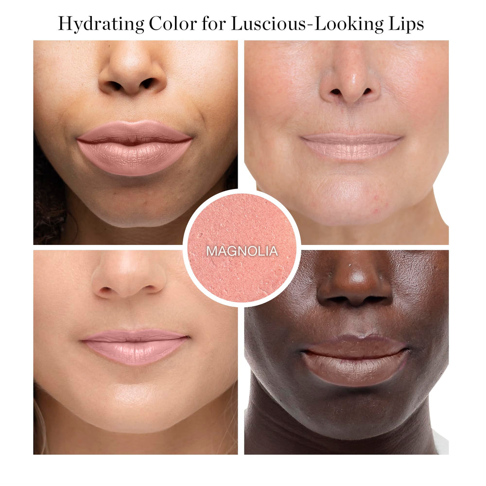 Ogee Magnolia on lips demonstrates sheer color finish