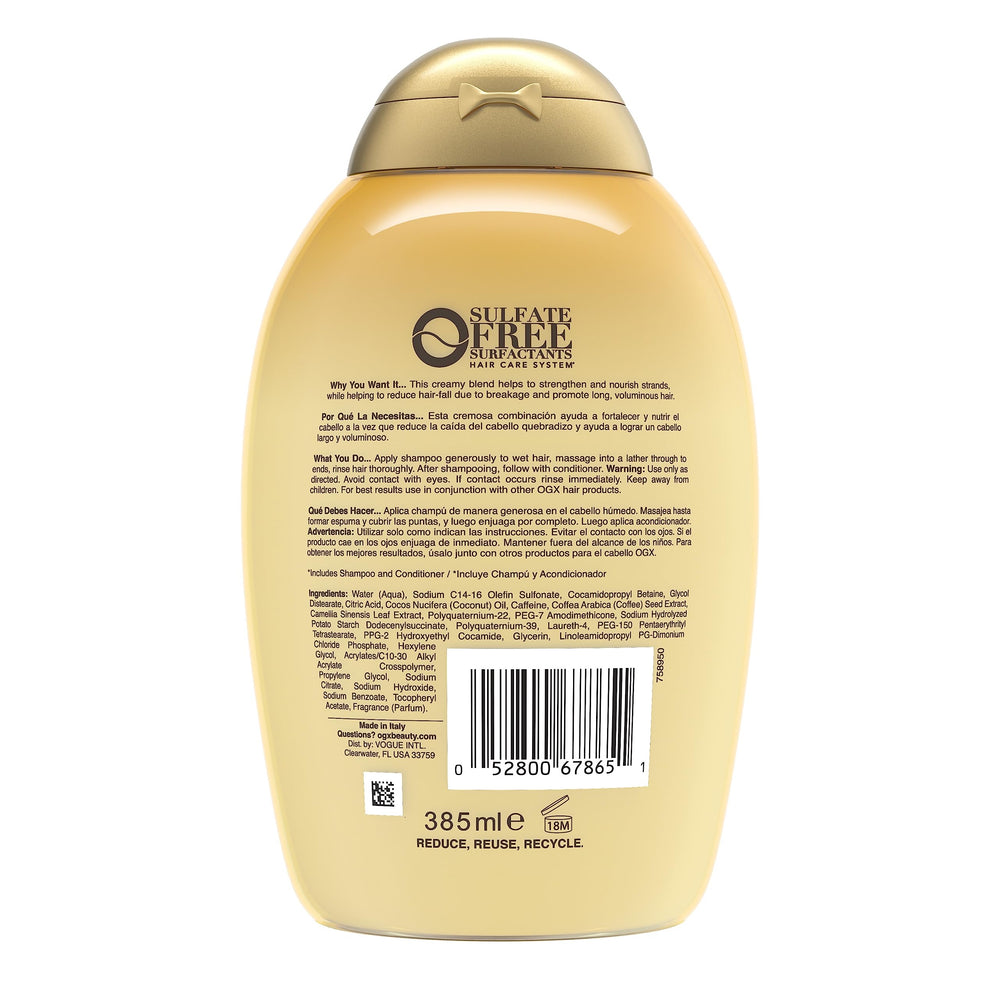 OGX anti-hair fall shampoo image conveys gentle cleansing for sensitive scalps.