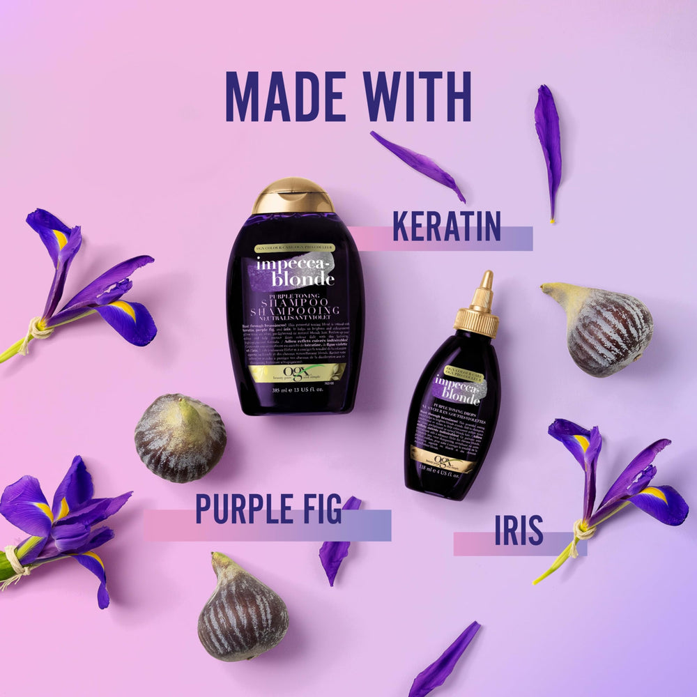 Brass-neutralized blonde look is achieved after using Impecca-Blonde Purple Toning Drops.