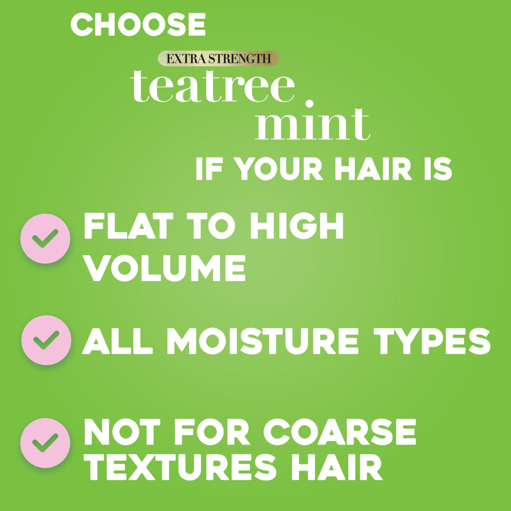 OGX Tea Tree Mint bottle in bathroom setting for daily cleansing